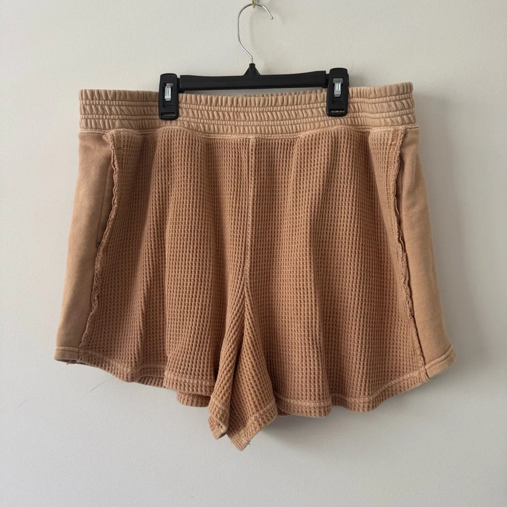 Aerie Waffle Knit Cotton Lounge Shorts Light Caramel Brown Extra Large XL - Picture 1 of 8